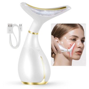 Ms.W Red Light Neck Face Massager,Portable Facial Massager for Skin Care,Electric Face Massage Kit with 45 ±5? Heat & 3 Massage Modes