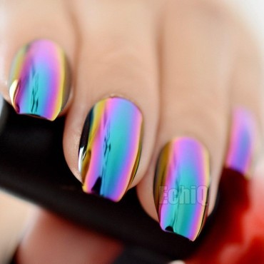 Super Holographic Blue Purple Coffin Nails Mirror Chrome Square Ladies Fake Nails Quality Tips for fingers Z905