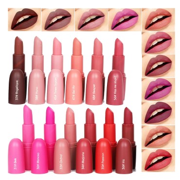 Miss Rose Long-lasting Lipstick Set, 12 PCS Multi Colored featuring full-pigment lip color with a smooth, ultra-matte finish in 12 shades
