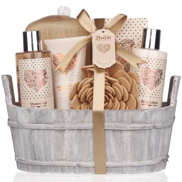Spa Gift Basket - Bath and Body Set with Vanilla Fragrance by Lovestee - Gift Basket Includes Shower Gel, Body Lotion, Hand Lotion, Bath Salt, Eva Sponge and a Bath Puff