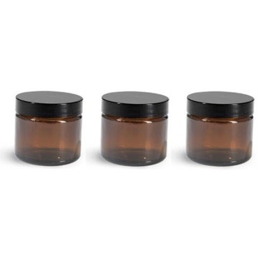 1 oz Amber Glass Jars with Black Twist Lined Lid with Spatula [Pack of 3]