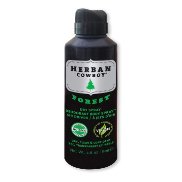 HERBAN COWBOY Dry Spray Deodorant Forest - 2.8 oz | Men’s Dry Spray Deodorant | Enhanced with Parsley, Rosemary & Sage | No Parabens, No Phthalates & Certified Vegan