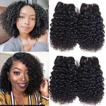 Luxnovolex Curly Bundles Human Hair Kinky Curly Human Hair 4C Pull Straight When Measure 50g/Bundle Kinky Jerry Curly Human Hair Bundles 4 Bundles Deals