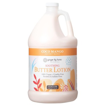 Ginger Lily Farm's Botanicals Soothing Butter Lotion, Coco Mango, 100% Vegan & Cruelty-Free, Coconut Mango Scent, 1 Gallon