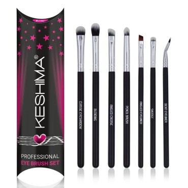 Professional Eye Makeup Brushes by Keshima, Set Includes Eyeshadow Brush, Eyeshadow Smudge Brush, Eye Shadow Blending Brush, Angled Crease Brush, Pencil Brush, Angled Eyeliner, Bent Eyeliner Brush