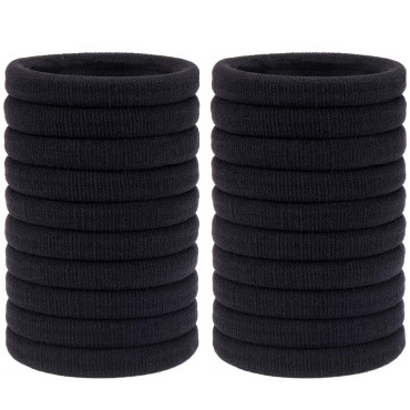 SH H&S Elastic Hair Ties for Thick & Curly Hair - 50pcs Non-Metal Black Hair Ties for Women Fine Hair - 4mm Highly-Stretchable & Seamless Hair Ties for Men