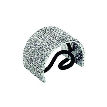 Rhinestone Ponytail Holder by Crystal Avenue | Stretchy Elastic Hair Tie | Silvertone with Sparkling Crystals