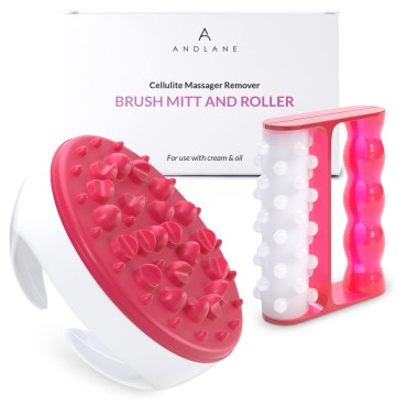 Andlane Anti Cellulite Massager - Cellulite Remover Brush Mitt and Roller - Body Shower Scrubber Exfoliator - Use with Cream & Oils