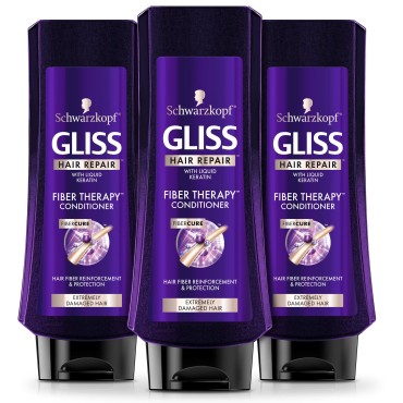 GLISS Hair Repair Conditioner Fiber Therapy, 13.6 Ounces (Pack of 3)