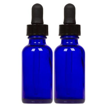Cobalt Glass Bottles with Eye Droppers (1 oz, 2 pk) For Essential Oils, Colognes & Perfumes, Blank Labels Included