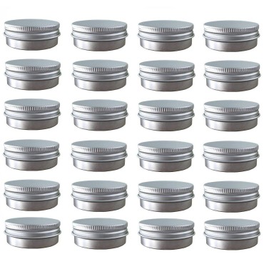 JOYWENG 24 Pack (2 Oz/60ml) Screw Top Round Aluminum Tin Cans, Metal Tin Storage Jar Containers with Screw Cap for Lip Balm, Cosmetic, Candles, Salve, Make Up, Eye Shadow, Powder, Tea