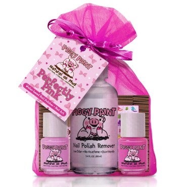 Piggy Paint | 100% Non-Toxic Girls Nail Polish | Safe, Cruelty-Free, Vegan, & Low Odor Nail Polish for Kids | Perfectly Pink (2 Polish, 1 Remover & Nail Art Gift Set)