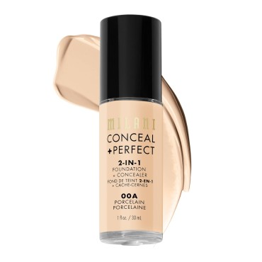 Milani Conceal + Perfect 2-in-1 Foundation + Concealer (1 Fl. Oz.) Liquid Foundation - Cover Under-Eye Circles, Blemishes & Skin Discoloration for a Flawless Complexion (Porcelain)
