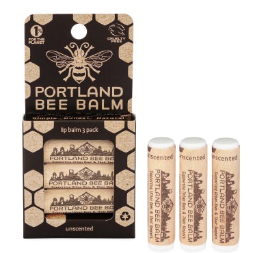 Portland Bee Balm All Natural Handmade Beeswax Based Lip Balm, Unscented 3 Count