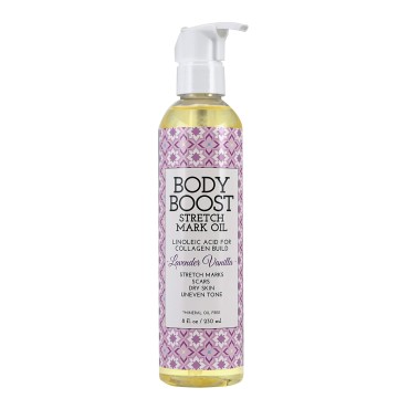 Body Boost Lavender Vanilla Stretch Mark Oil 8oz- Repair Stretch Marks and Scars- Pregnancy and Nursing Safe- Vegan