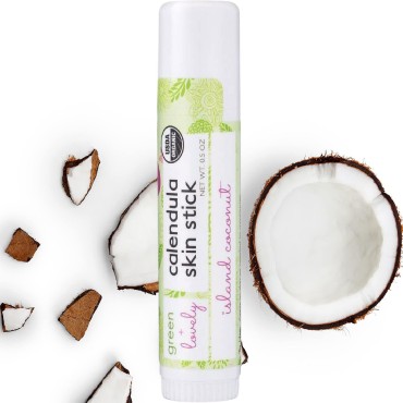 Green + Lovely Calendula Skin Stick Organic Lotion Sticks Moisturizing Balm Ointment Salve Multipurpose Hand Cream Body Bar, 0.5 oz, Island Coconut (1 Tube)