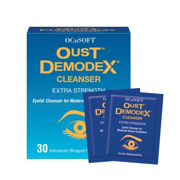 Oust Demodex Cleanser Pre-Moistened Pads - Eyelid Wipes for Moderate to Severe Conditions - Tea Tree Oil Eyelid Cleanser to Soothe & Remove Oil, Debris & Pollen - 30-pc Wipes