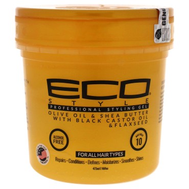Ecoco Eco Style Gel - Olive Oil And Shea Butter Black Castor Oil And Flaxseed - Superior Hold And Healthy Shine - Helps Moisturize Scalp - Repairs Damaged Follicles - Promotes Hair Growth - 16 Oz
