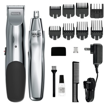 WAHL Groomsman Rechargeable Beard Trimmer kit for Mustaches, Nose Hair, and Light Detailing and Grooming with Bonus Wet/Dry Battery Nose Trimmer - Model 5622v