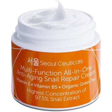 SeoulCeuticals Korean Skin Care 97.5% Snail Mucin Moisturizer Cream - K Beauty Skincare Day & Night Snail Repair Cream Filtrate Cruelty Free. 2 Fl Oz