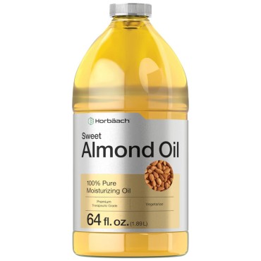 Sweet Almond Oil 64 floz | for Hair and Skin | Pure and Moisturizing Formula | Bulk Size Carrier Oil | Vegan, Non-GMO, Cruelty Free | By Horbaach