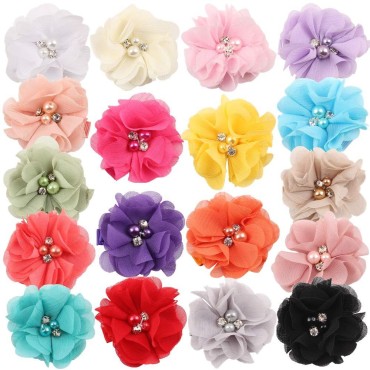 18 Pcs Alligator Hair Clips 2 Inch Chiffon Flower with Crystal Pearl Hair Barrettes Hair Accessories for Teens Women