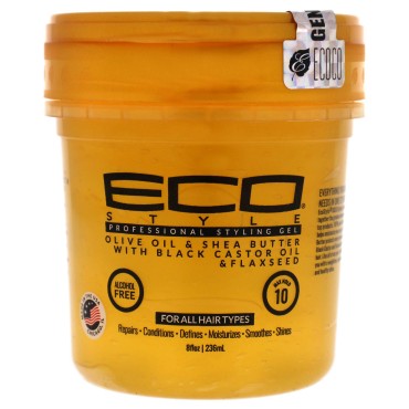 Eco Style Ecoco Gel - Olive Oil And Shea Butter Black Castor Oil And Flaxseed - Superior Hold And Healthy Shine - Helps Moisturize Scalp - Repairs Damaged Follicles - Promotes Hair Growth - 8 Oz