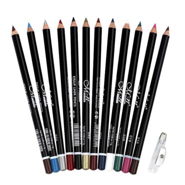 DC-BEAUTIFUL 12Pcs Lot Set 12 Colors Eyeliner Pencil Waterproof Eyebrow Pencil Cosmetics with a Pencil Sharpener