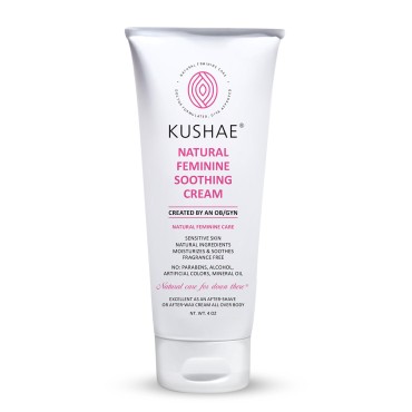 Kushae Feminine Soothing After-Shave Cream, Treats Ingrown Hairs and Razor Burn, Natural, Made in the USA, All Skin Types, 4 oz