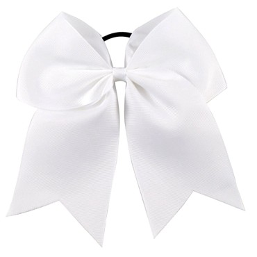 Cheer Bows White Cheerleading Softball - Gifts for Girls and Women Team Bow with Ponytail Holder Complete your Cheerleader Outfit Uniform Strong Hair Ties Bands Elastics by Kenz Laurenz (1)