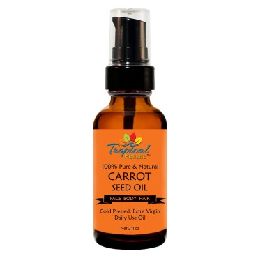 Tropical Holistic 100% Pure Natural Carrot Seed Oil 2oz, Premium Grade Cold Pressed Unrefined Carrot Oil for Youthful, Radiant Skin, Face, Hair, Anti Wrinkle, Brightening & Moisturizing