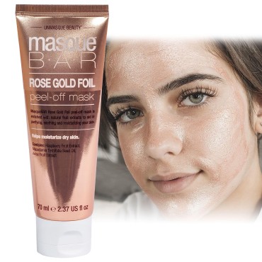 masque BAR Rose Gold Foil Facial Peel Off Mask (70ml/Tube) - Korean Beauty Face Skin Care Treatment - Clarifies, Treates Pores, Detoxifies - Improves Complexion, Makes Skin Look More Glowing & Bright