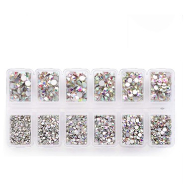 Zealer 1800pcs Crystals AB Nail Art Rhinestones Round Beads Top Grade Flatback Glass Charms Gems Stones for Nails Decoration Crafts Eye Makeup Clothes Shoes 300pcs Each (Mix SS3 6 10 12 16 20)
