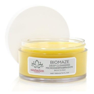 Sweetsation Therapy / YUNASENCE Biomaze 100% Natural Microdermabrasion Balm to Milk Cleanser, Gardenia Melting Cleansing Balm for face 3oz. With Shea Butter, Coconut Milk, Sea Buckthorn, Vitamin E