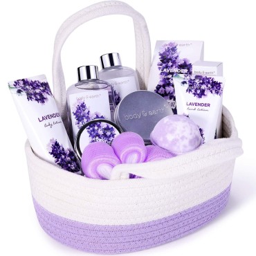 Gift Basket for Women - Bath Gift Set for Women, Body & Earth Gift Baskets with Bubble Bath, Shower Gel, Body Lotion, Lavender Gifts for Women, Spa Basket for Dad Mom, Christmas Gifts for Her