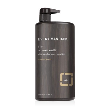 Every Man Jack 3-in-1 All Over Wash, Sandalwood, 32-ounce, brown