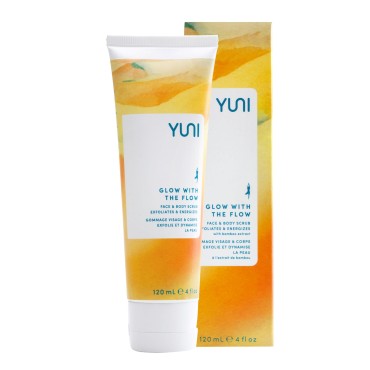YUNI Beauty Face & Body Scrub (4oz) Glow with the Flow Exfoliating Wash for Glowing Skin - Exfoliate & Energize - Improve Dry, Dull Skin - All Natural, Paraben-Free, Cruelty-Free