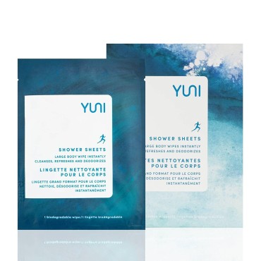 YUNI Beauty Large Body Wipes (Peppermint Citrus, 12 Ct) Soft Moist Showerless Wipes that Cleanse & Deodorize, No Rinse Body Cleanser Biodegradable Individually Wrapped Wipes for Travel, After Workout