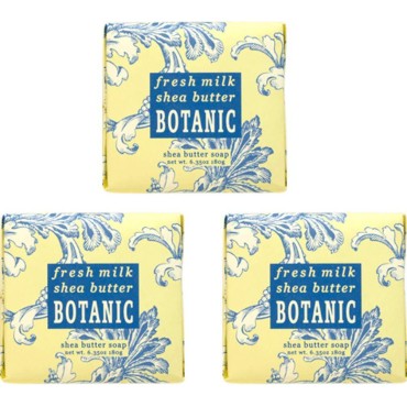 Greenwich Bay Cleansing Spa Soap, Shea Butter, and Cocoa Butter. Blended with Loofah and Apricot Seed, No Parabens, No Sulfates 6.35 Ounce (3 Pack) (Fresh Milk)