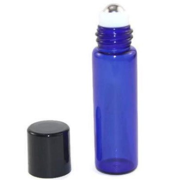 HS HEALTHY SOLUTIONS GLASSWARE Essential Oil Roller Bottle 144-5ml COBALT BLUE Glass Vial/Bottle Micro Roller (144) w/Stainless Steel Roller Inserts & Flat Black Screw Caps - Pack of 144