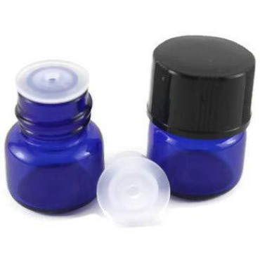HS HEALTHY SOLUTIONS GLASSWARE 1/4 Dram (1ml) COBALT BLUE Glass Vial (72) w/Flat Black Screw Caps w/Orifice Reducers and Seals - Pack of 72