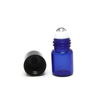 HS HEALTHY SOLUTIONS GLASSWARE Essential Oil Roller Bottle 144-2ml COBALT BLUE Glass Vial/Bottle Micro Roller (144) w/Stainless Steel Roller Inserts and Flat Black Screw Caps - Pack of 144 each
