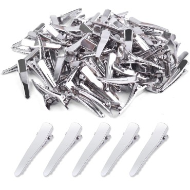 BronaGrand 100pcs 1.38inch Stylish Teeth Bows Hair Clips Prong Curl Clips Hairdressing Salon Hair Grip Silver Color