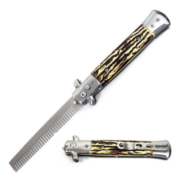 Le Fu Li Pocket Folding Flick Hair Comb For Beard, Mustache, Head Black Pearl Handle ~ Mens Pocket Comb stainless steel spring jump Brush Salon Beauty Tool