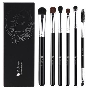 DUcare Eyeshadow Brush Set 6pcs Premium Eye Makeup Brushes Professional Eyeshadow Brushes with Double-Ended Angled Eyebrow Brush,Concealer, Blending, Eyeliner (Black)