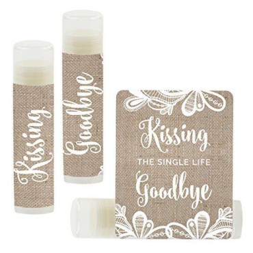Andaz Press Bridal Shower Bachelorette Party Lip Balm Party Favors, Burlap Lace, Kissing the Single Life Goodbye, 12-Pack