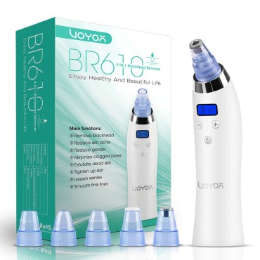 VOYOR Blackhead Remover Pore Vacuum - Electric Face Vacuum Pore Cleaner Acne White Heads Removal with 5 Suction Head, 5 Adjustable Strength Level & LCD Screen BR610