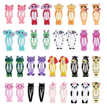 Frcolor 30Pcs Animal Pattern Print Hair Clips Cartoon Design Barrettes Metal Snap Hairpin for Tenn Girls and Women(Animals)