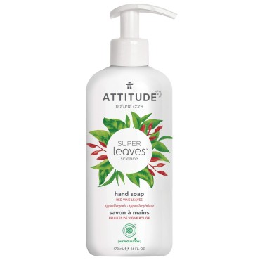 ATTITUDE Liquid Hand Soap, EWG Verified, Plant and Mineral-Based Ingredients, Vegan and Cruelty-free, Red Vine Leaves, 16 Fl Oz