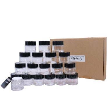 Wresty 10 Gram Glass Cosmetic Containers 19 Packs Round Sample Jars Cosmetic Cream Bottles Makeup Pots Container Vials (black lids)